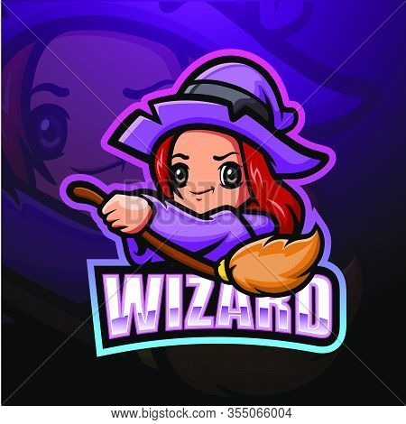 Vector Illustration Of Wizard Girl Esport Mascot Logo Design