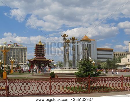 Elista, Kalmykia Russia - May 2012. The Pagoda Of Seven Days On The Lenin Square Of Elista. The Budd