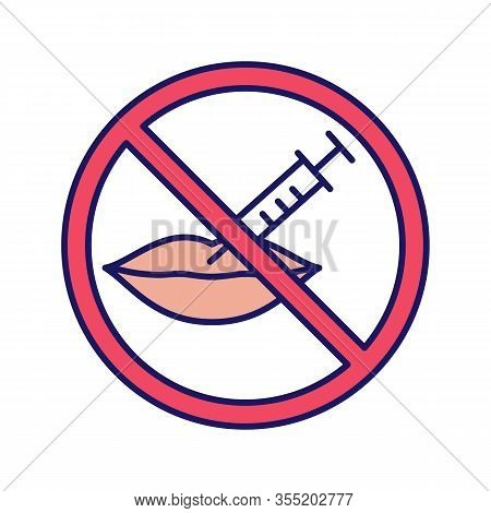 Neurotoxin Lips Injection Prohibition Color Icon. Stop Lips Augmentation. Neuro Toxin Injection Insi