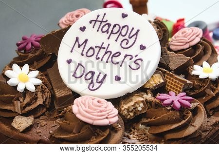 Happy Mother's Day Cake With Chocolate And Marzipan Icing