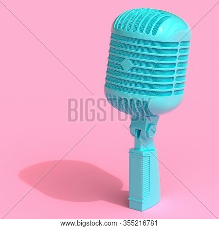 Vintage microhone in duotone style. 3d illustration.