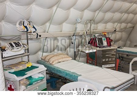 First Aid Tent Of Field Hospital, Mobile Medical Unit Of Italian Red Cross Exposed During Fiera Di S