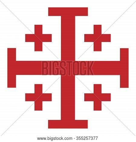 Vector Illustration Red Jerusalem Cross. Cross Of Knightly Order Of The Holy Sepulchre Of Jerusalem