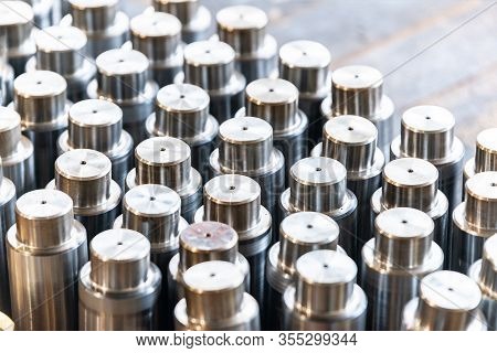 Mandrel Made Of Metal, The Shaft After Milling And Turning On A Cnc Machine.