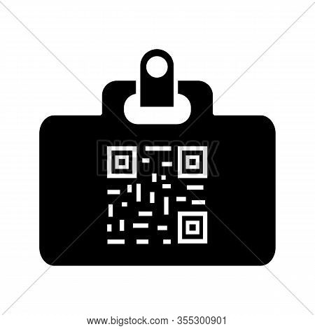 Qr Code Identification Card Glyph Icon. Name Badge With Matrix Barcode. Id Card With 2d Code. Two Di