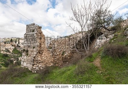 Jerusalem, Israel, February 29, 2020 : The Ruins Of An Old Christian Monster Are In The Gey Ben Hinn