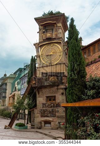 June 21, 2019 - Tbilisi, Georgia - The Leaning Clock Tower In Old Town Tbilisi Was Designed By The P