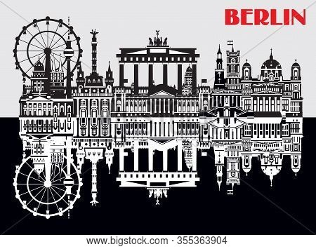 Vector Illustration Of Landmarks Of Berlin, Germany. Monochrome Isolated Illustration. Berlin Travel