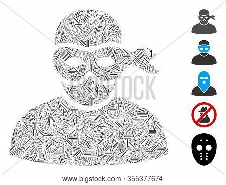 Line Mosaic Based On Anonimious Thief Icon. Mosaic Vector Anonimious Thief Is Composed With Randomiz