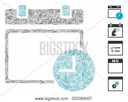 Dash Mosaic Based On Calendar Page And Time Icon. Mosaic Vector Calendar Page And Time Is Formed Wit