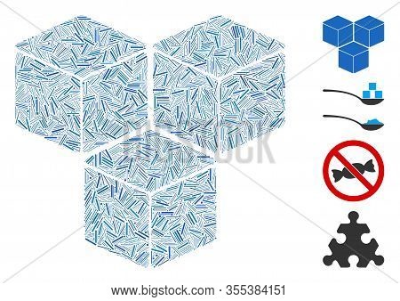 Dash Mosaic Based On Sugar Cubes Icon. Mosaic Vector Sugar Cubes Is Composed With Randomized Dash Do