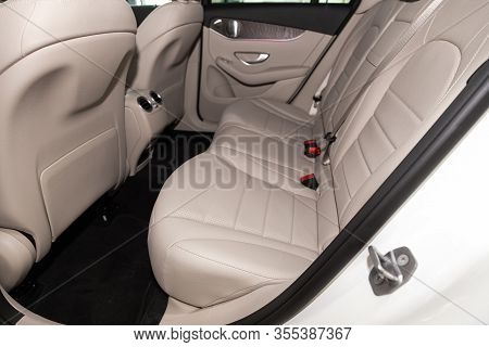 Novosibirsk, Russia - March 07, 2020:  Mercedes-benz Glc-class, Close-up Of The White Leather  Rear 