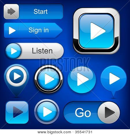 Gioca blu web pulsanti per sito Web o app. eps10 vettoriale.