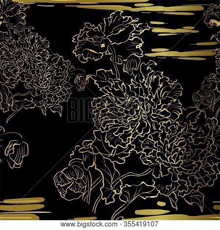 Chrysanthemum Vector Seamless Japanese Chinese Pattern Gold Black Traditional