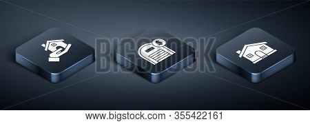 Set Isometric Realtor, House And Warehouse With Dollar Symbol Icon. Vector