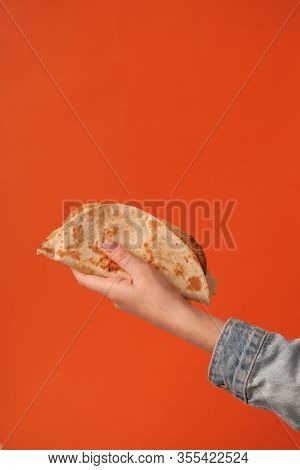 National Food Concept. Mexican National Food Tacos Or Tatar National Food - Kystyby In Hand On An Or