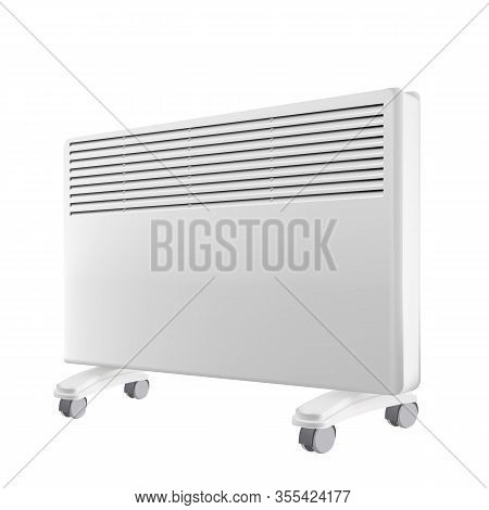 Electricity Heater Convector Equipment Vector. House Room Heating Convector With Wheels Electric Dev