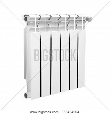 Modern Wall Heating Radiator Warming System Vector. Domestic Or Office Aluminium Radiator With Therm