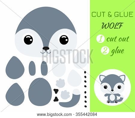 Cut And Glue Baby Sitting Wolf. Color Paper Application Game. Educational Paper Game For Preschool C