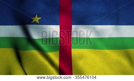 Central African Republic Flag Waving In The Wind. National Flag Of Central African Republic. Sign Of