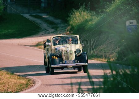 Pesaro Colle San Bartolo , Italy - May 17 - 2018 : Fiat-nsu 508 C 1939 On An Old Racing Car In Rally
