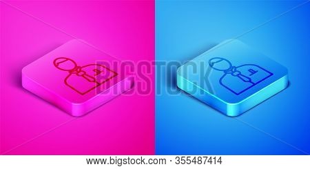 Isometric Line Businessman Or Stock Market Trader Icon Isolated On Pink And Blue Background. Square 