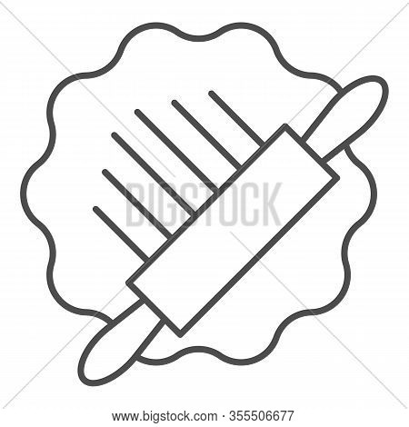 Dough And Roller Pin Thin Line Icon. Roll Out The Pastry Symbol, Outline Style Pictogram On White Ba