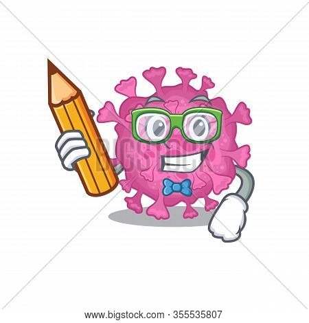 A Smart Student Corona Virus Organic Character With A Pencil And Glasses