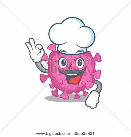 Cute Corona Virus Organic Cartoon Character Wearing White Chef Hat