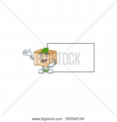 Basbousa With Board Cartoon Mascot Design Style