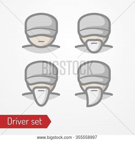 Profession Driver Or Worker Face Vector Icon Set