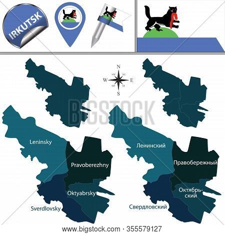 Vector Map Of Irkutsk, Russia With Named Districts. There Is Variation Of Map Where Districts Are Si
