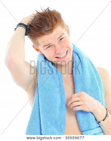 Man Toweling Hair After Shower