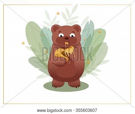 Bear Eats Honey With Its Paw Vector Animal