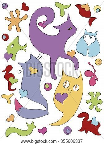 Funny Animal Figures Cat Fish Heard Design