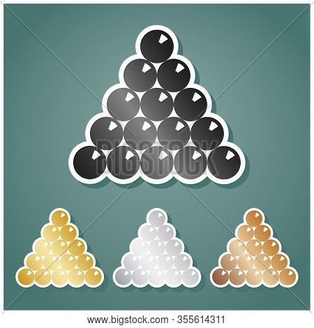 The Billiard Sign. Set Of Metallic Icons With Gray, Gold, Silver And Bronze Gradient With White Cont