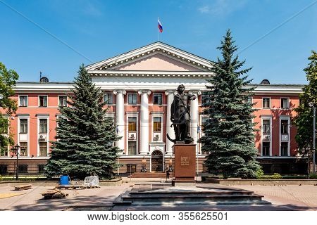 Kaliningrad, Russia - June 20, 2019:  Peter The Great Monument Outside Of The Headquarters Of The Ru