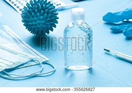 Antibacterial Transparent Hand Sanitizer Gel In A Plastic Bottle. Coronavirus (covid-19) Preventive 