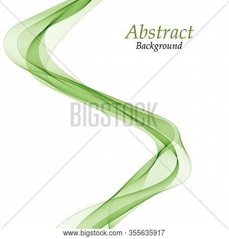 Abstract Green Wavy Lines. Colorful Vector Background. Smoke Transparent Green Wave. Presentation Te