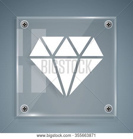White Diamond Icon Isolated On Grey Background. Jewelry Symbol. Gem Stone. Square Glass Panels. Vect