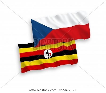 National Fabric Wave Flags Of Czech Republic And Uganda Isolated On White Background. 1 To 2 Proport