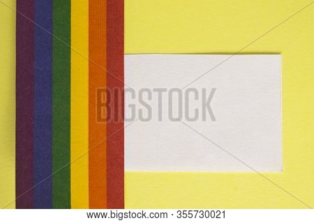 Lgbt Symbol Of Rainbow Flag. Place For Text, Copy Space. Public Opinion, Tolerance. Minorities, Fami