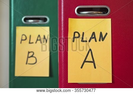 Two Folders With Stickers, On Which Plan A Or B Is Written. Business Planning. A Spare Option. Diffi