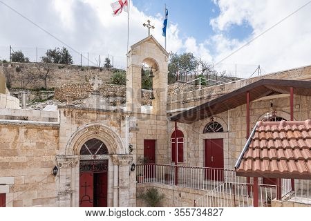 Jerusalem, Israel, February 29, 2020 : The Inside Of The Greek Akeldama Monastery In The Old City Of