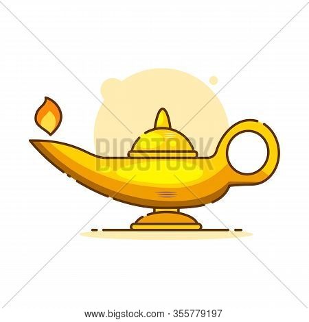 Isolated Cartoon Aladin Lamp With Cloud. Vector Illustration