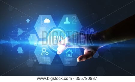 Hand touching IPV4 inscription, new technology concept