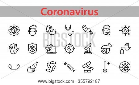 Coronavirus A Set Of Icons On The Theme Of Coronavirus, Contains Such Icons As Nucleation, Hand Wash