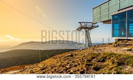 Cableway Station On Snezka Summit In Giant Mountains, Krkonose National Park, Czech Republic