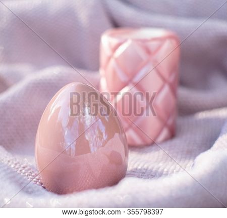 Easter background with Easter eggs. Soft focus, bokeh effect. Happy easter greeting card template in