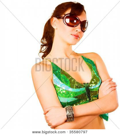 Ritratto di un sunglasses witn bella ragazza sexy